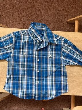 Wrangler Blue & White Plaid Button-Down Shirt for Kids